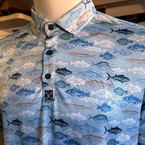 Nice mens large Construct polo shirt with fish design - Picture 1 of 6